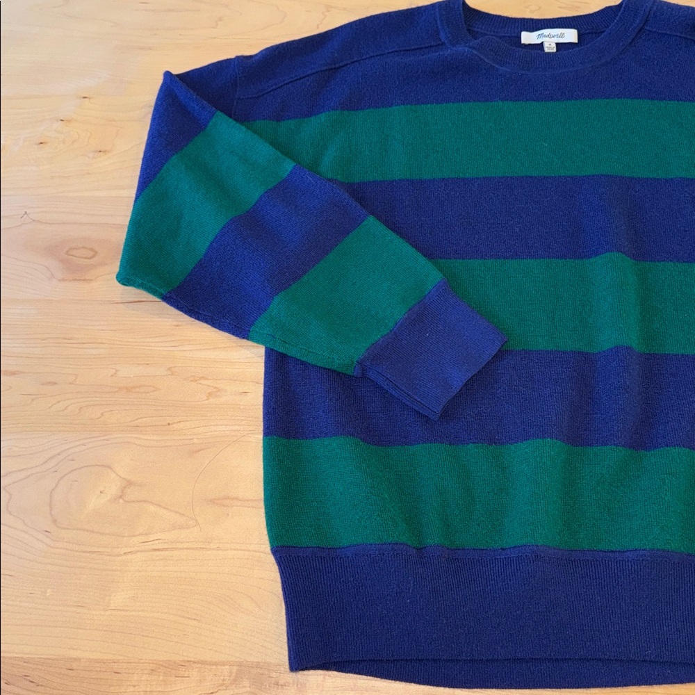 Women’s Madewell Merino Wool Pullover Sweater Cobalt Green Stripe Combo Medium - Picture 7 of 11